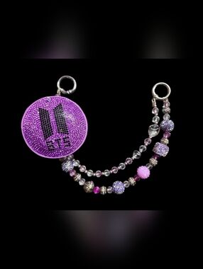 BTS ARMY Crystal Bag Chain - Purple & Black Rhinestone Charm Handmade